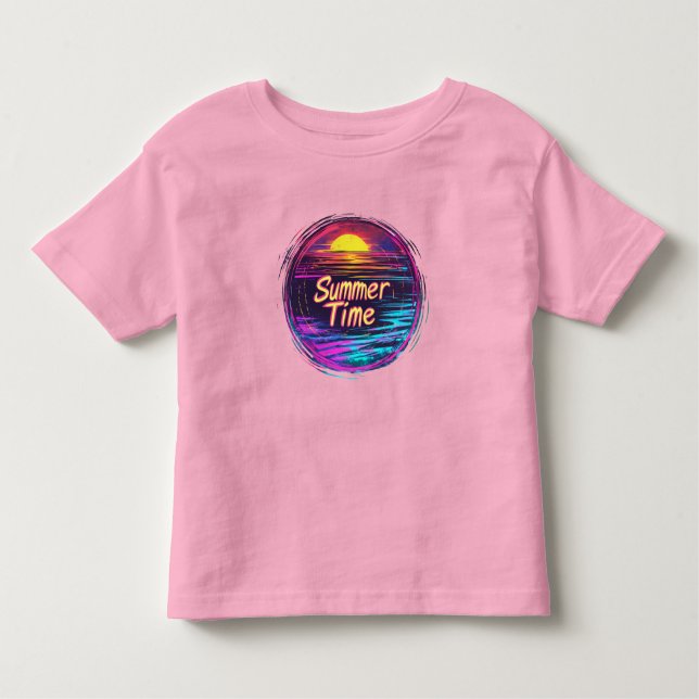 Vibrant Retro "Summer Time" Sunset T-Shirt (Framsida)