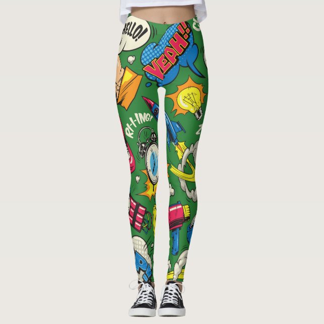 Vibrant Retro Tecknad Leggings Pop Art Färg Stänk (Framsida)