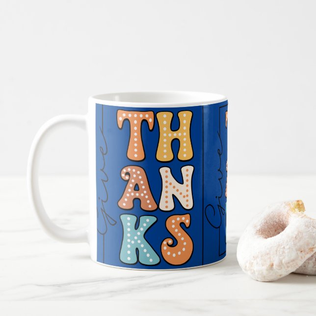 Vibrant Retro 'THANKS' Mug | Playful Polka Dot Des Kaffemugg (Med munk)