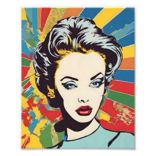 Vibrant Retro Woman Pop Porträtt Art Fototryck