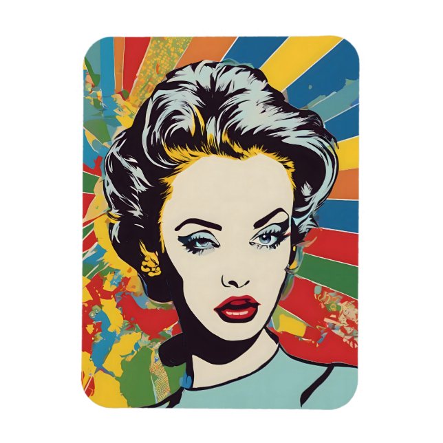 Vibrant Retro Woman Pop Porträtt Art Magnet (Vertikal)