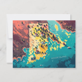 Vibrant Rhode island Coastal Karta Art Vykort