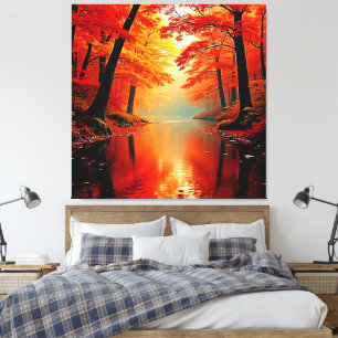 Vibrant River of Autumn Guld Design Canvastryck
