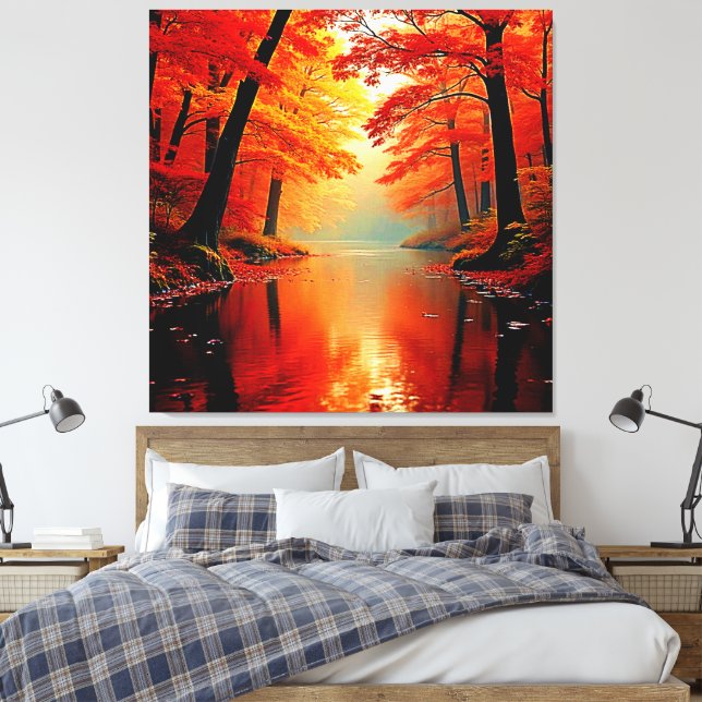 Vibrant River of Autumn Guld Design Canvastryck (Insitu (sovrum))