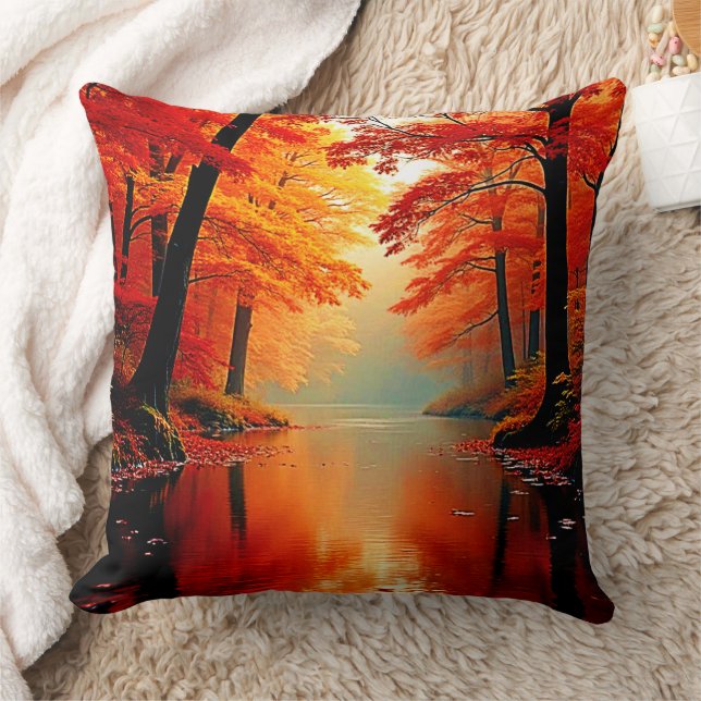 Vibrant River of Autumn Guld Design Kudde (Filt)