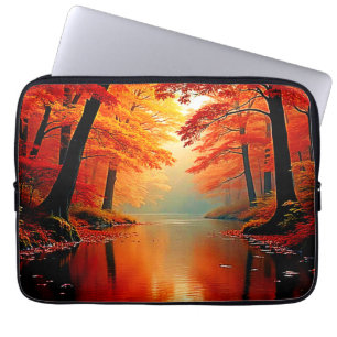 Vibrant River of Autumn Guld Design Laptop Fodral