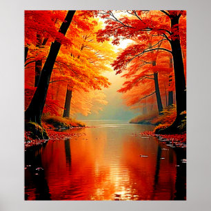 Vibrant River of Autumn Guld Design Poster
