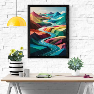 Vibrant River Valley: A Colorful Abstrakt Landscap Poster