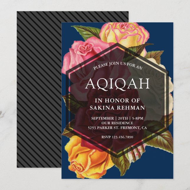 Vibrant Ro Bouquet Geometric Aqeeqah | Aqiqah Inbjudningar (Fram/baksida)