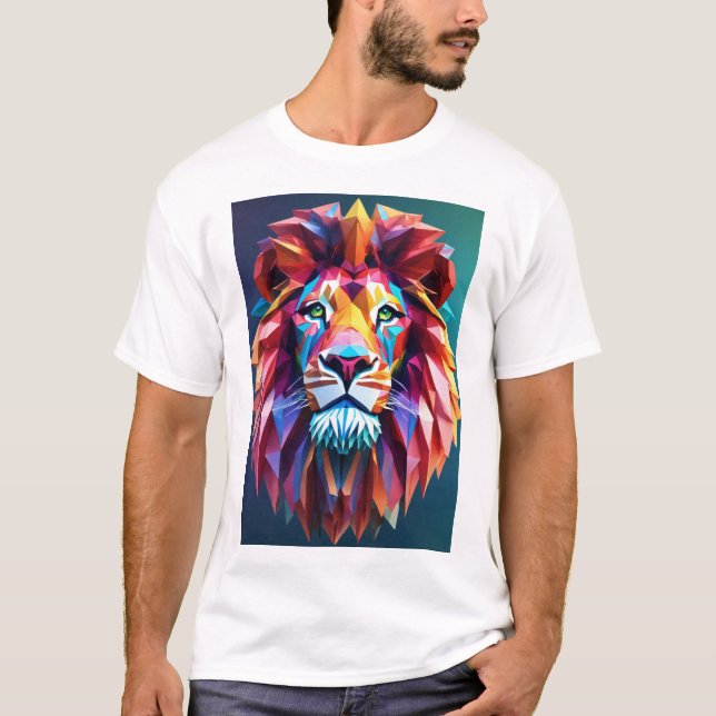 "Vibrant Roar: Colorful Lejon Triangles Printing T Shirt (Framsida)