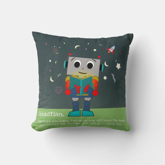 Vibrant Robot Reading Pillow Add a Anpassningsbar  Kudde (Framsida)