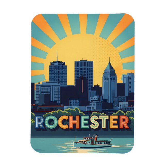 Vibrant Rochester skyline vid sunset Magnet (Vertikal)