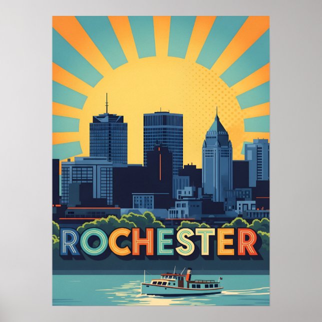 Vibrant Rochester skyline vid sunset Poster (Framsidan)
