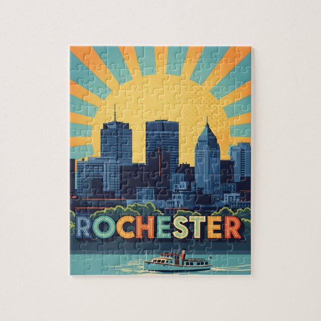 Vibrant Rochester skyline vid sunset Pussel (Vertikal)