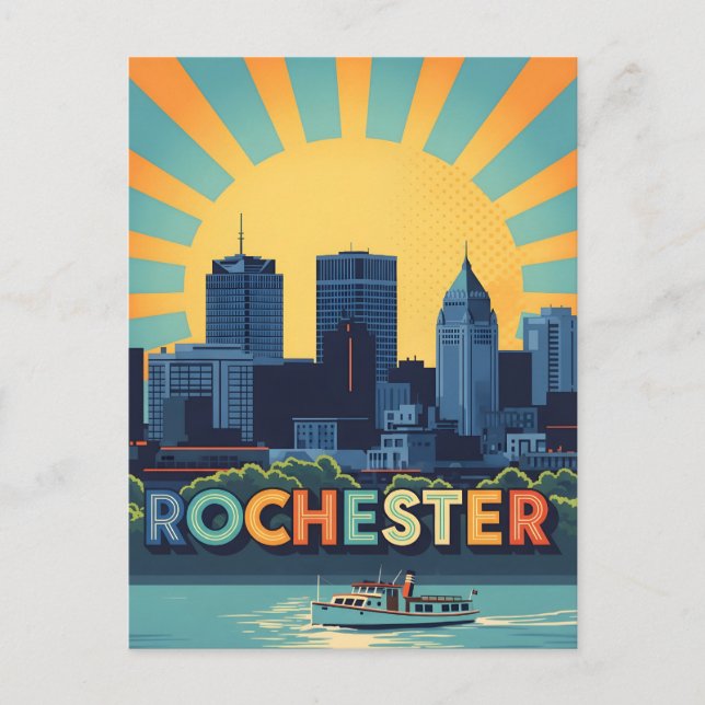Vibrant Rochester skyline vid sunset Vykort (Framsida)