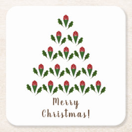 Vibrant Röd ros, Holly Julgran & Wish Underlägg Papper Kvadrat
