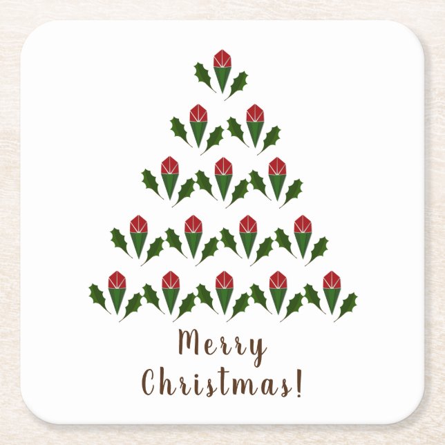 Vibrant Röd ros, Holly Julgran & Wish Underlägg Papper Kvadrat (Framsidan)