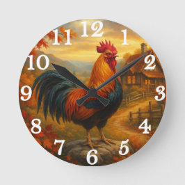 Vibrant rooster in rustic farmyard rund klocka