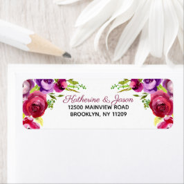 Vibrant Rosa Blommigt Romantic Modern Garden Weddi Returadress Etikett