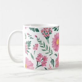 Vibrant Rosa Blommönster med Lush Greenery Kaffemugg