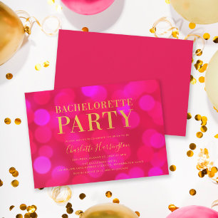 Vibrant Rosa Bokeh Ljus Bachelorette Party Inbjudningar