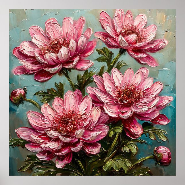 Vibrant Rosa Chrysanthemum Flowers Poster (Framsidan)