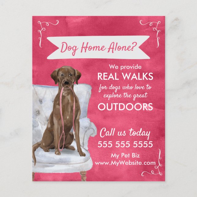 Vibrant Rosa Dog Walker Flyer med kute Hund (Framsidan)