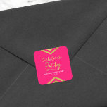 Vibrant Rosa Faux Guld Chevron Bachelorette Party Fyrkantigt Klistermärke<br><div class="desc">Den här elegantens kvadratiska dekal har en chic geometrisk schevron och ord "Bachelorette Party" i faux guld mot en livfull bakgrund för rosan. Kolla in matchande inbjudningar och objekt här http://www.zazzle.com/collections/modern_faux_gold_chevron_celebration_collection-119531050277382712?rf=238364477188679314 Anpassa den med informationen genom att ersätta platshållartexten. Om du vill ha fler alternativ klickar du på knappen "Anpassa". *Observera...</div>