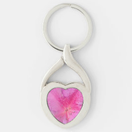 Vibrant Rosa Flower Twisted Heart Twisted Heart Silverfärgad Nyckelring