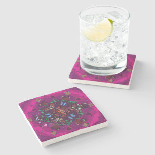 Vibrant Rosa Flowers & Music Marble Stone Underläg Stenunderlägg