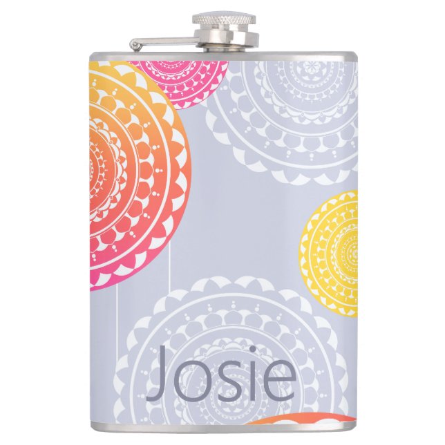 Vibrant Rosa Gult Random Mandala på Blue Namn Fickplunta (Framsidan)