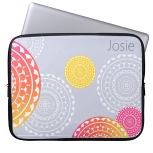 Vibrant Rosa Gult Random Mandala på Blue Namn Laptop Fodral