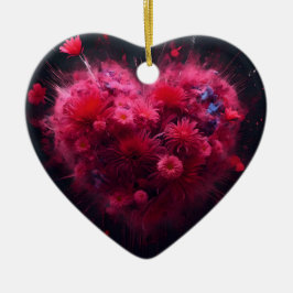 Vibrant Rosa Heart Burst Julgransprydnad Keramik