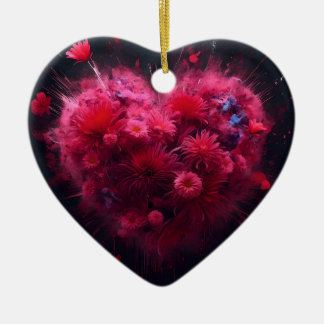 Vibrant Rosa Heart Burst Julgransprydnad Keramik