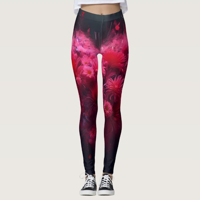 Vibrant Rosa Heart Burst Leggings (Framsida)