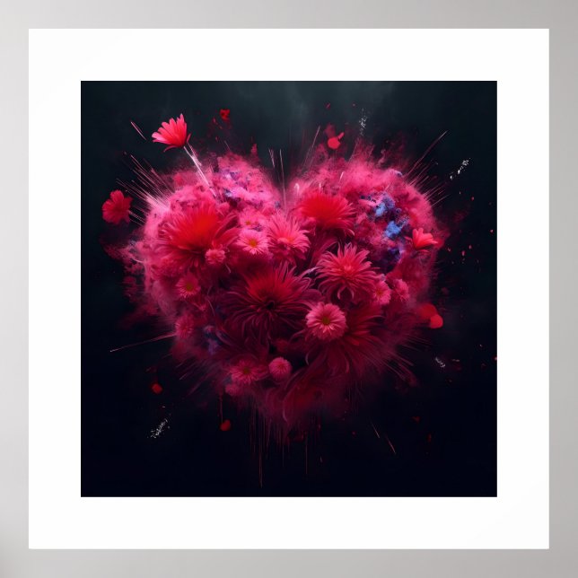 Vibrant Rosa Heart Burst Poster (Framsidan)