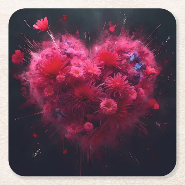 Vibrant Rosa Heart Burst Underlägg Papper Kvadrat (Framsidan)