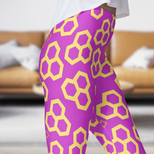 Vibrant Rosa Honung Home Mönster Leggings (Honey Home on Steel Pink)