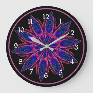 Vibrant Rosa Lotus Petals Mandala Round Stor Klocka
