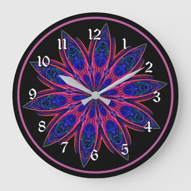 Vibrant Rosa Lotus Petals Mandala Round Stor Klocka (Framsida)