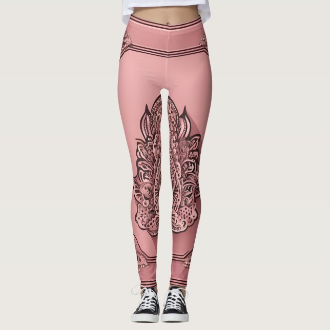 Vibrant Rosa Mandela Blommigt AI art Leggings (Framsida)
