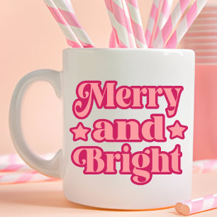 Vibrant Rosa Merry och ljus jul Jumbo Mugg