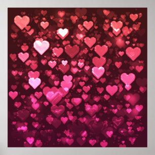 Vibrant Rosa och Red Bokeh Hearts från Kärlek Poster