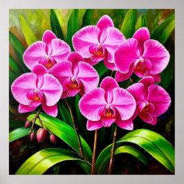 Vibrant Rosa Orchids Surroround by Lush Greenery Poster