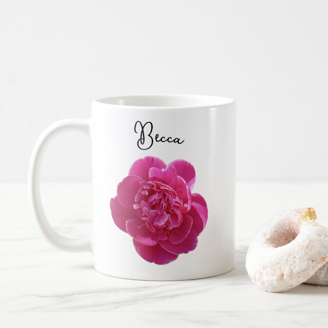 Vibrant Rosa Peony Flower Personlig mugg (Med munk)
