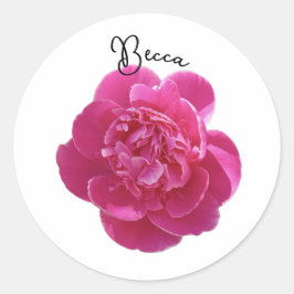 Vibrant Rosa Peony Flower Personlig Runt Klistermärke