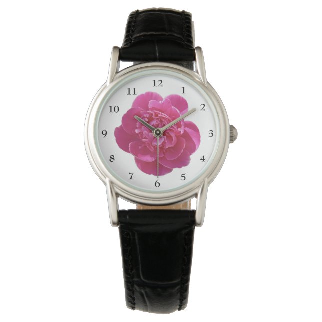 Vibrant Rosa Peony Flower Watch Armbandsur (Framsida)