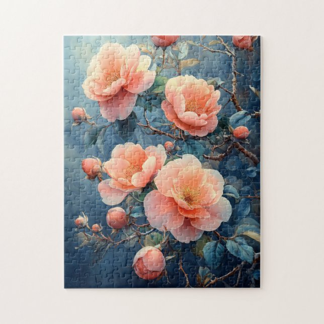 Vibrant Rosa Peony Flowers Watercolor Pussel (Vertikal)
