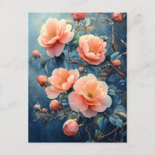 Vibrant Rosa Peony Flowers Watercolor Vykort