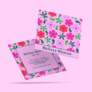 Vibrant Rosa Retro Vintage Flowers Typografi Fyrkantigt Visitkort